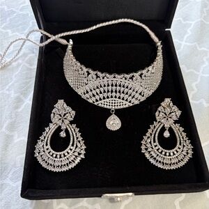 Elegant Silver Necklace and Earring Set for bride